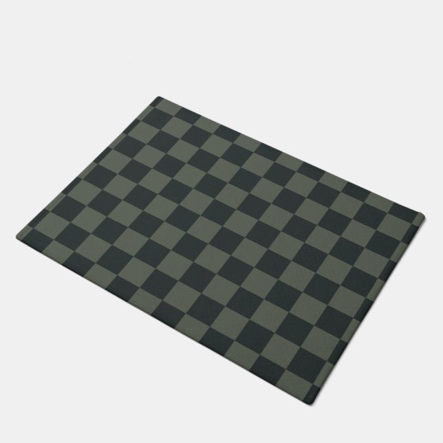 Dark Green Chequerboard Doormat (Angled)
