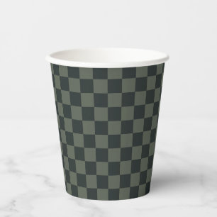 Dark Green Chequerboard Paper Cups