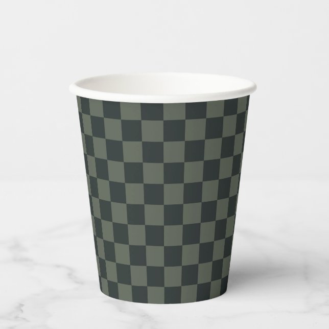 Dark Green Chequerboard Paper Cups (Front)