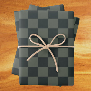 Dark Green Chequerboard Wrapping Paper Sheet