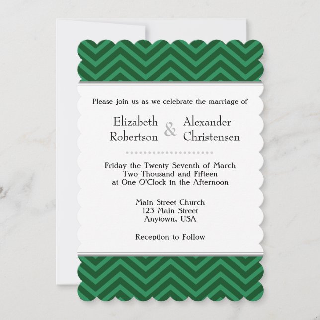 Dark Green Chevron Wedding Invitation (Front)