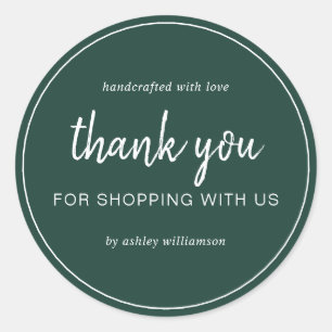 Dark Green Chic Script Thank You For Shopping Classic Round Sticker
