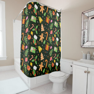 Dark Green Christmas Abstract Pattern Shower Curtain