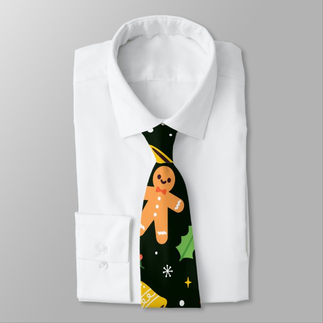 Dark Green Christmas Abstract Pattern Tie (Tied)