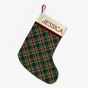 Dark Green Christmas Plaid Custom Name Small Christmas Stocking