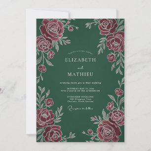 Dark Green Classic Botanical Wedding Invitation