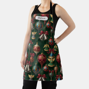 Dark Green Classic Ornament Pattern Personalized Apron