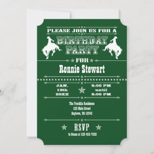 Dark Green Cowboy Rodeo Birthday Party Invitation