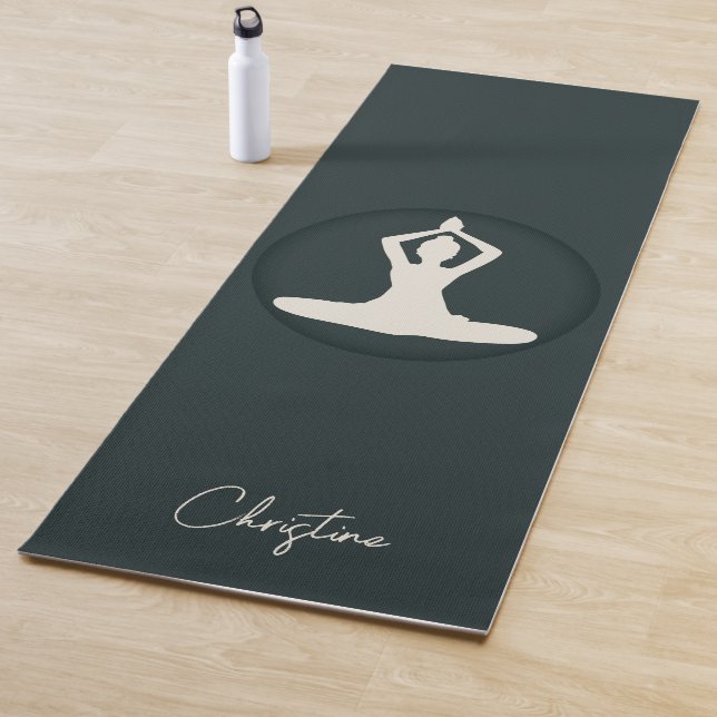 Dark Green-Cream Yoga Pose with Custom Name Yoga Mat (In Situ)