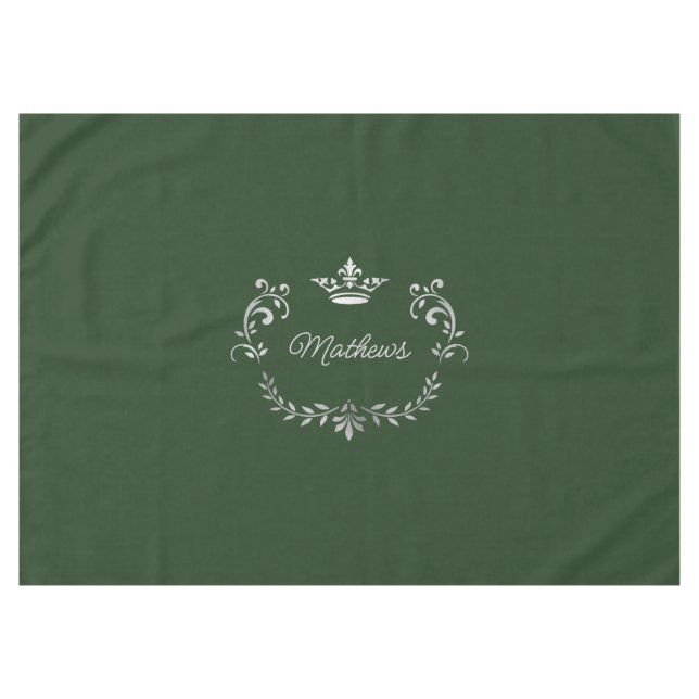 Dark Green Crown Crest Personalised Tablecloth (Front (Horizontal))