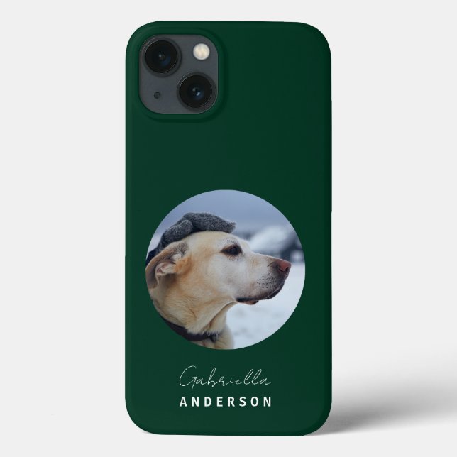 Dark Green Custom Baby Pet Dog Photo and Name Case-Mate iPhone Case (Back)