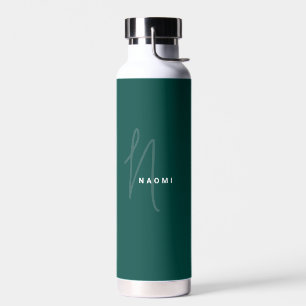 Dark Green Custom Monogram Script Name Stylish Water Bottle