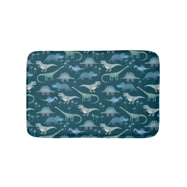 Dark Green Cute Dinosaur Pattern Bath Mat (Front)