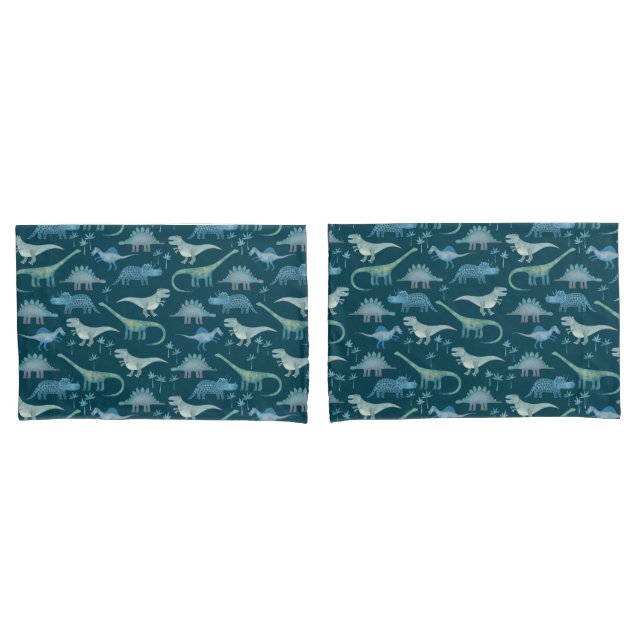 Dark Green Cute Dinosaur Pattern Pillowcase (Front-Set)