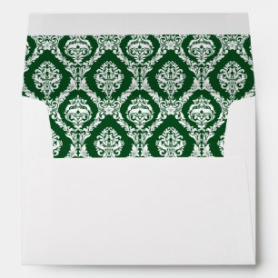 Dark Green Damask Lined Wedding Envelopes