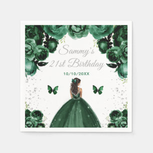 Dark Green Dark Skin Princess Birthday Party Napkin