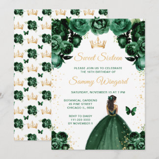 Dark Green Dark Skin Princess Sweet Sixteen Invitation