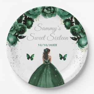 Dark Green Dark Skin Princess Sweet Sixteen Paper Plate