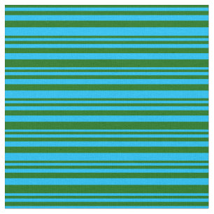 Dark Green & Deep Sky Blue Striped/Lined Pattern Fabric