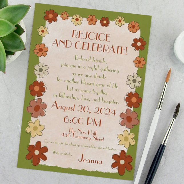 Dark Green Doodle Flower INVITATION  (Creator Uploaded)