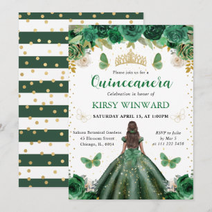 Dark Green Dress Dark Skin Princess Quinceanera Invitation