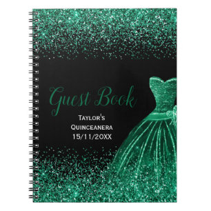 Dark Green Dress Faux Glitter Quinceanera Guest  Notebook