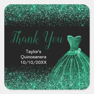 Dark Green Dress Faux Glitter Quinceanera Square Sticker
