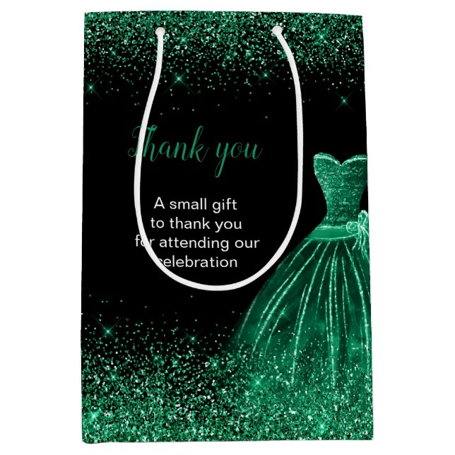 Dark Green Dress Faux Glitter Sweet 16 Birthday Medium Gift Bag (Front)