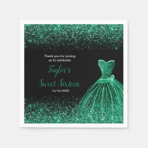 Dark Green Dress Faux Glitter Sweet 16 Birthday Napkin
