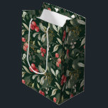 Dark Green Elegant Greenery Botanical Christmas  Medium Gift Bag<br><div class="desc">. Designed in timeless Christmas colours of rich reds, vibrant greens, and elegant ivory, this bag exudes holiday charm. The custom dark green background adds a touch of sophistication, making your gift truly stand out. This versatile gift bag is the perfect finishing touch to any present, regardless of your style...</div>