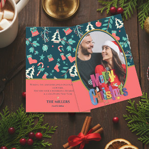 Dark Green Elegant Merry Christmas Photo Greeting Postcard