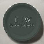 Dark Green Elegant Modern Minimalist Black White Paper Plate<br><div class="desc">Elevate your dining experience with our Classic Elegant Modern Minimalist Monogram Plate. Meticulously designed, this plate seamlessly blends timeless sophistication with contemporary minimalism, adding a touch of refined elegance to your table settings. Crafted with precision and attention to detail, this plate is more than just dinnerware; it's a personalised statement...</div>