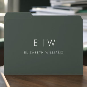 Dark Green Elegant Modern Minimalist Monogram Name File Folder