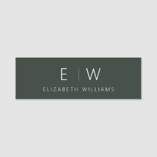 Dark Green Elegant Modern Minimalist Monogram Name Name Tag