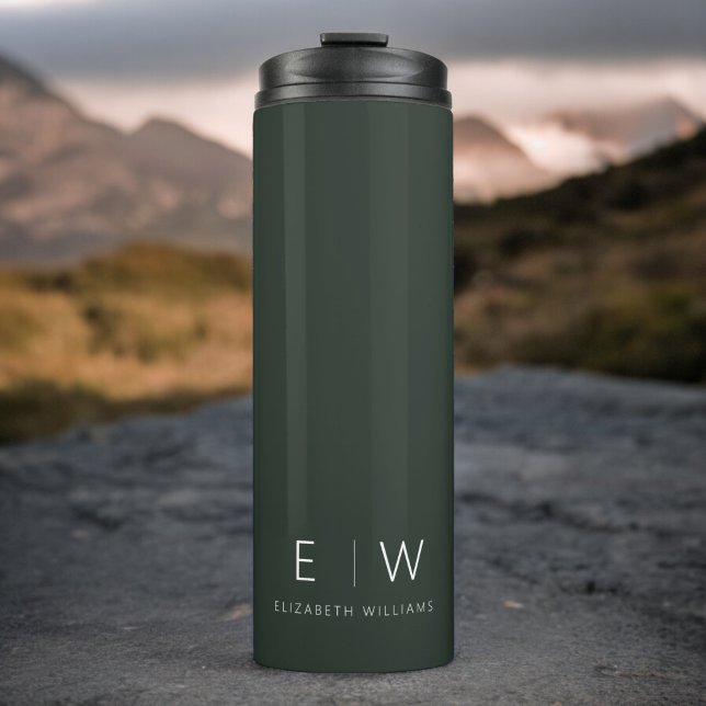 Dark Green Elegant Modern Minimalist Monogram Name Thermal Tumbler (Creator Uploaded)