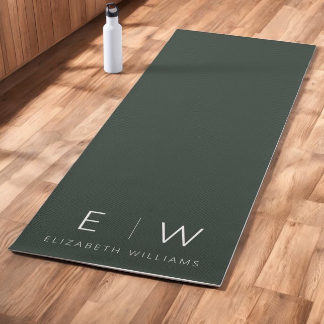 Dark Green Elegant Modern Minimalist Monogram Name Yoga Mat (Creator Uploaded)