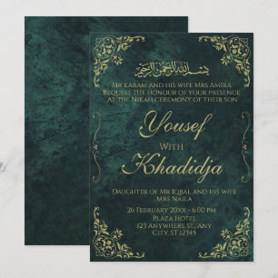Dark Green Elegant Muslim Nikah Invitation