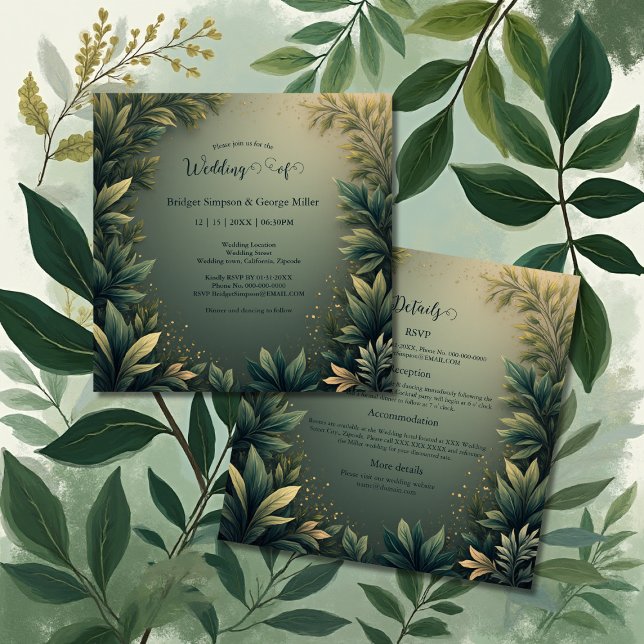 dark green elegant nature wedding all in one  invitation (Creator Uploaded)