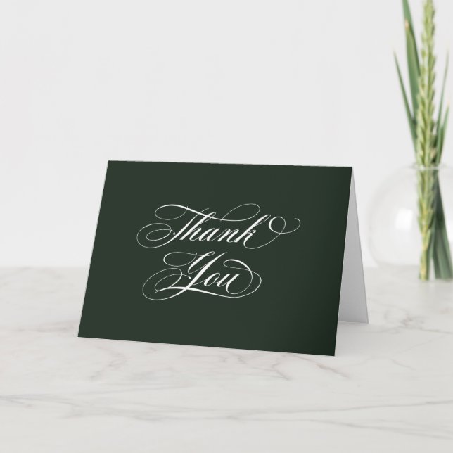 Dark Green Elegant Script Graduation Photo+Message Thank You Card (Front)