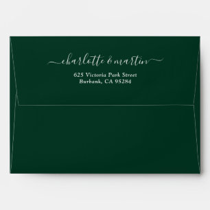Dark Green Elegant Script Return Address Wedding Envelope