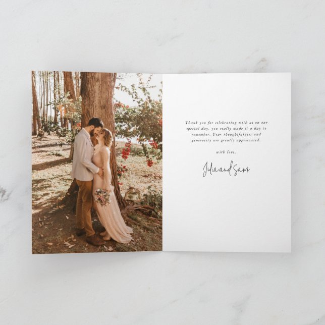 Dark Green Elegant Script Wedding Photo+Message Thank You Card (Inside)