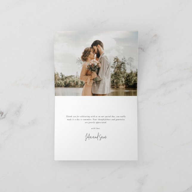 Dark Green Elegant Script Wedding Photo+Message Thank You Card (Inside)