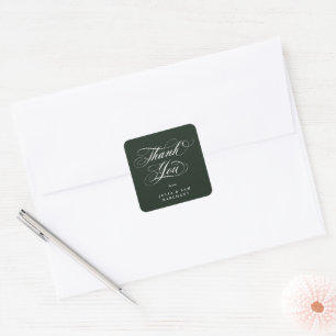 Dark Green Elegant Script Wedding Thank You Square Sticker