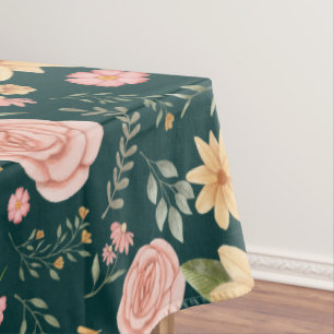 Dark Green Elegant Vintage Wildflower Pattern  Tablecloth