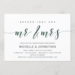 Dark green Elegant Wedding Rehearsal Dinner Invitation