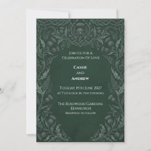Dark Green Embossed Botanical Wedding Invitation