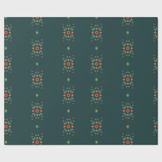Dark Green Emerald Folk Art Pattern Wrapping Paper