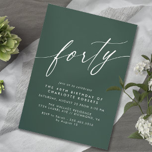 Dark Green Emerald Modern Formal 40th Birthday Invitation