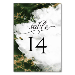 Dark Green Emerald Watercolor Geode BarefootBride™ Table Number