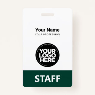Dark Green Employee Name Business Logo Qr Code ID Badge